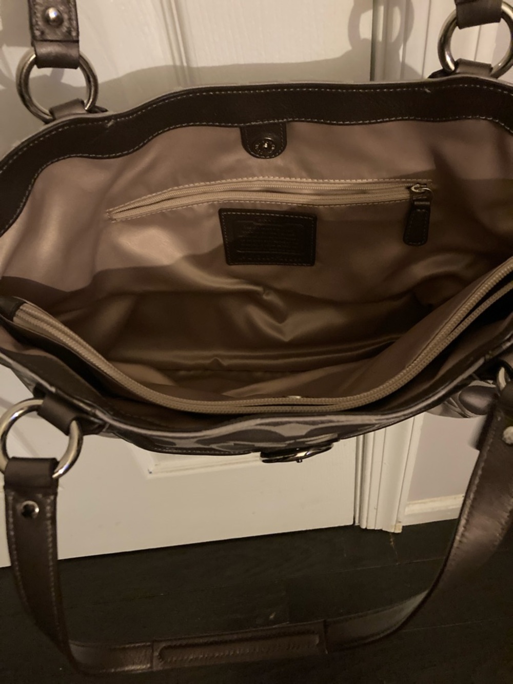 Coach Gray Signature Tote with Pewter Gray Trim - Picture 6 of 8